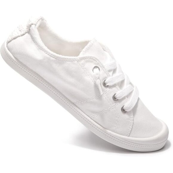 Beneker Size 7 Sneakers Womens White Canvas Low Top Round Toe Adjustable Pull-On - Picture 7 of 12